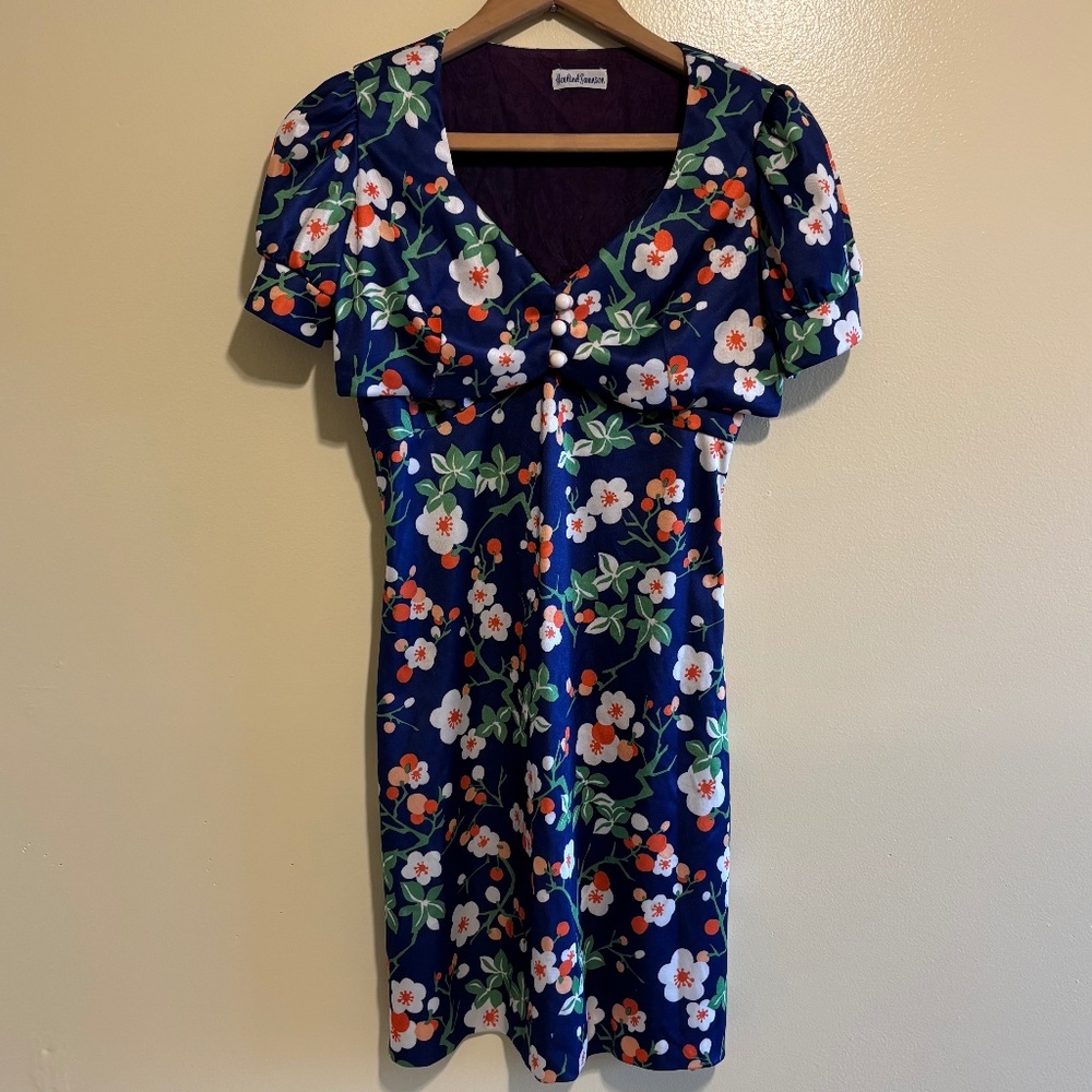 Navy Orange Floral Vintage Dress